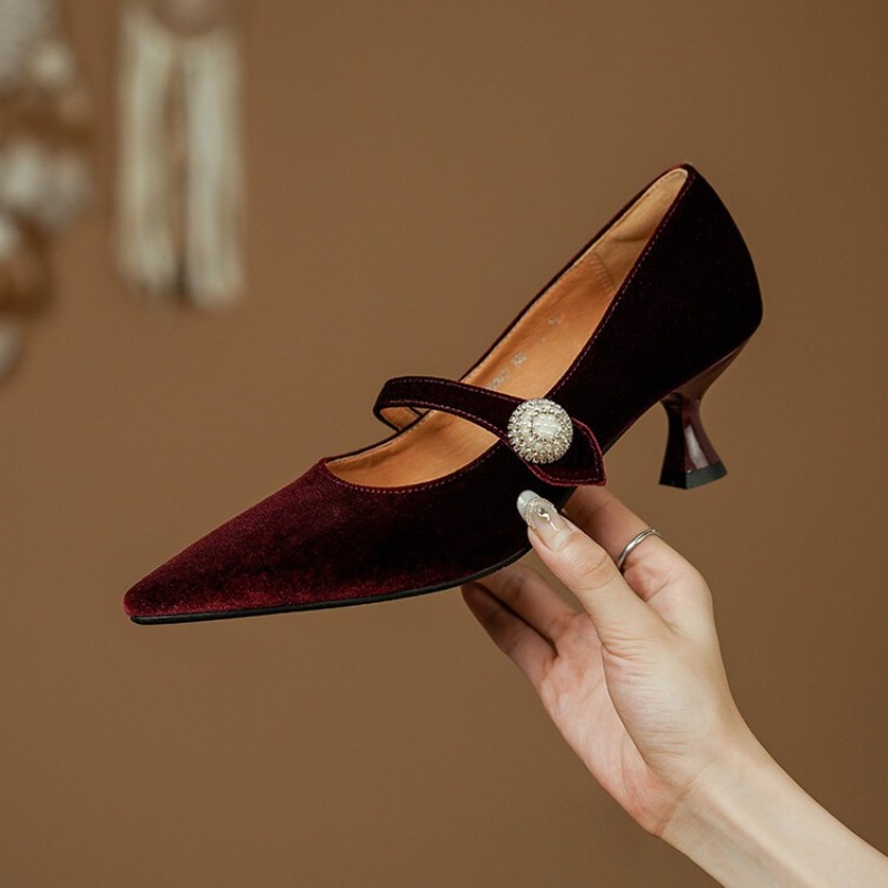 Wine Red Pointed Toe Mary Jane - Women'S Shoes ulasan dan harga