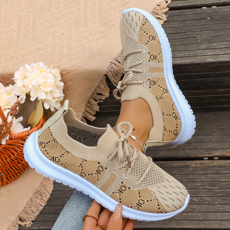 2026 New Lace Up Round Women's - Knit Fabric Lace Up Sneakers ulasan dan harga